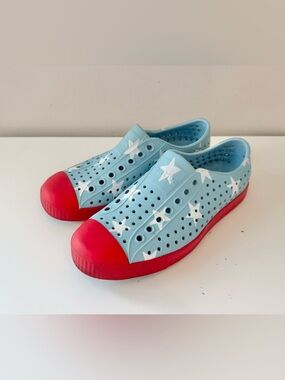 Native Jefferson Sz M3/W5 about Y3 Slip On Blue Red White Star